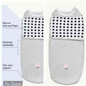 NANIT SET OF 2 BABY SWADDLES  SIZE 0-3 6-15lbs GRAY/WHITE & WHITE/PINK DESIGN
